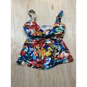Badgley Mischka Women’s Tankini Top Sz 12 Colorful Twist Front Padded Bathing